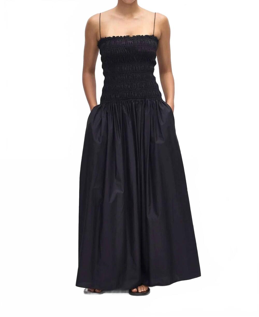 NEW MATTEAU shirred drop waist dress in black